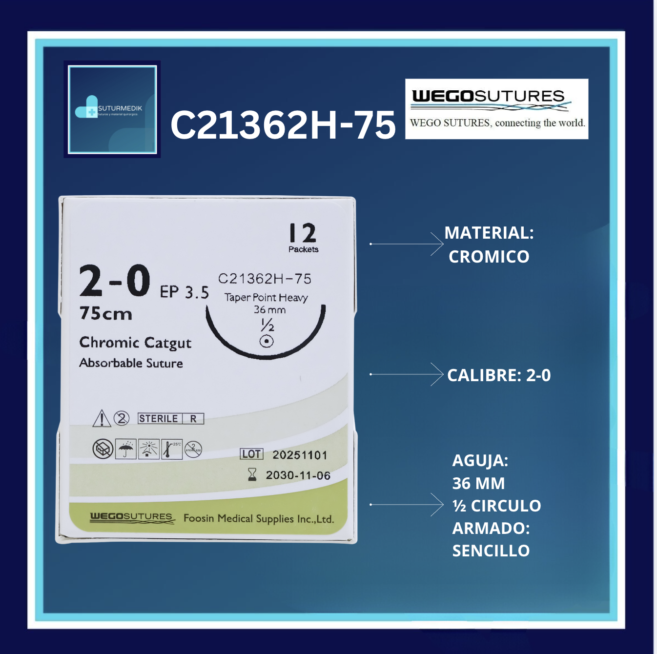 CRÓMICO 2-0  C21362H-75 WEGO C/12